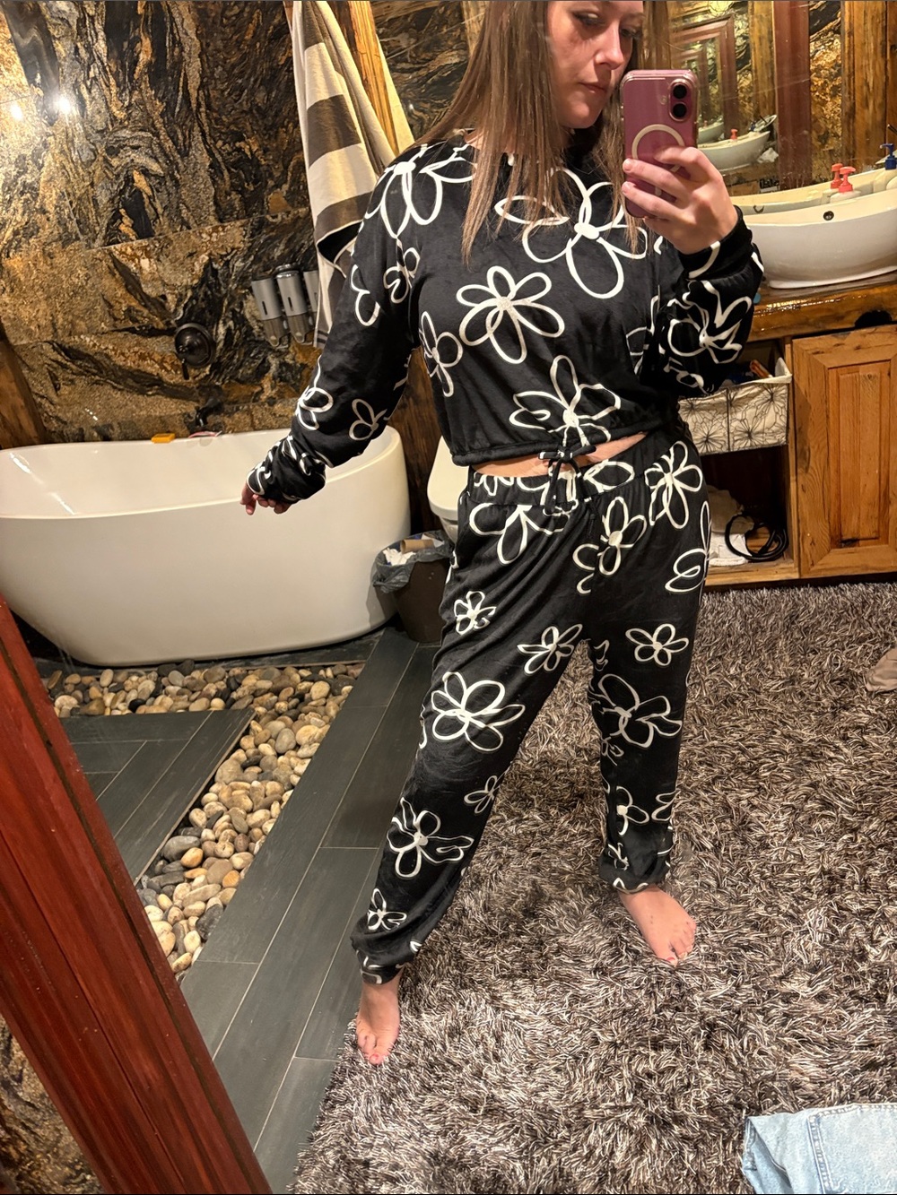No Boundaries Black Lounge Set with White Floral Print
